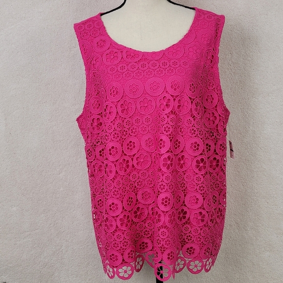 Talbots Pink Lace Embroidered Sun Pattern Trim Knit Shell Top Sz 2x Plus NEW - Picture 3 of 14